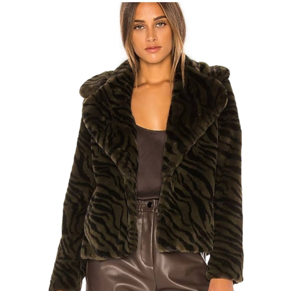 Catherine Malandrino Faux Fur Jacket in Green Zebra - size S